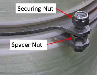 7. Secure the two clamp assembly halves together by tightening a nut with insert onto each bolt. 8.
