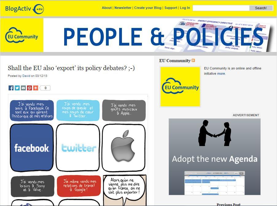 Figure 9 : EU Community Blog on BlogActiv.eu - http://eucommunity.blogactiv.eu/ 4.6 Promotional Videos EU Community will produce several videos during the project life-cycle.