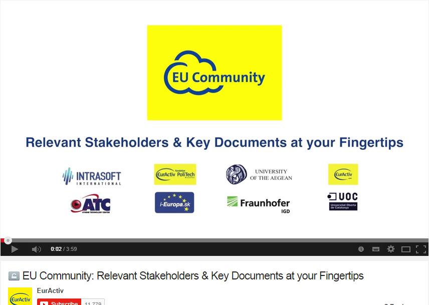 Figure 10: EU Community promotional video on YouTube 2 5 Printed Material EU Community has developed two types of printed material (brochure): For dissemination use: project objectives, progress and