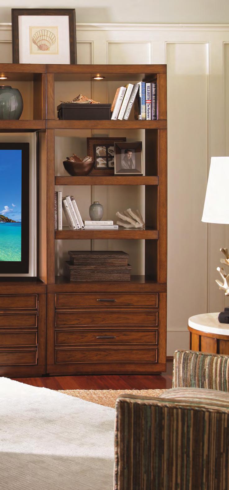 The 60 Plantation Bay console from the prior page is shown here in dramatic fashion as a full entertainment wall.