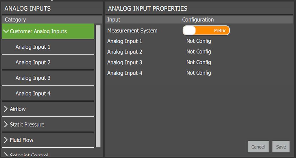 Figure 12.4 Customized label text on Analog Input Properties panel 12.4.1 Exporting, Importing and Customizing labels using a text editor You can export custom-label settings to a text file for back-up or to modify the labels using a text editor.