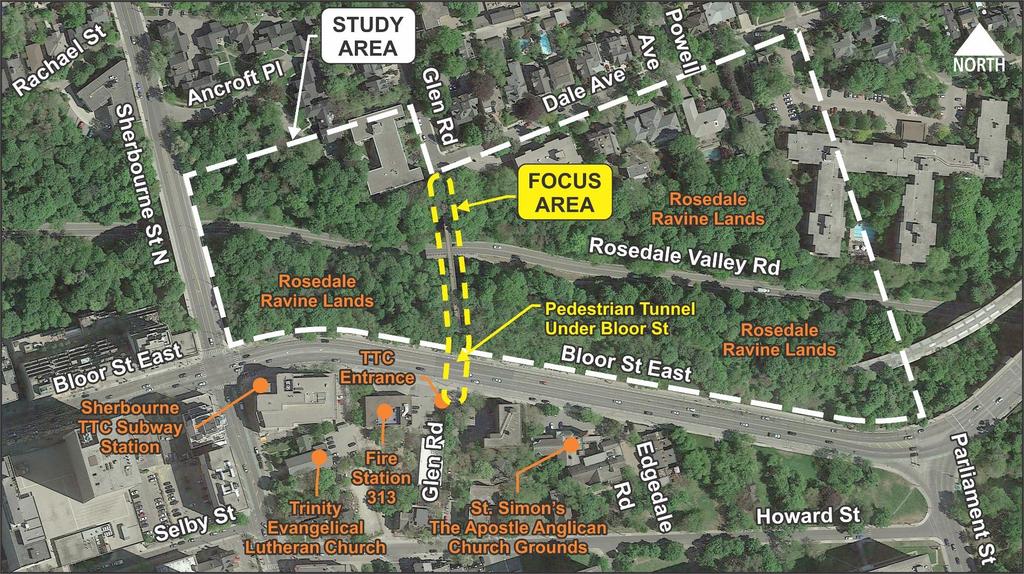 PURPOSE & STUDY AREA Address the deteriorated condition of the Glen Road Pedestrian Bridge Opportunity to