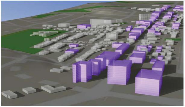 Figure 2. The refined land use vision from the Downtown Bradford Revitalization Strategy. The DBRS notes that six storey development (18.