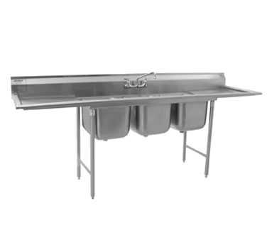 galvanized steel legs with adjustable bullet feet INLET OUTLET IN /2" /2" (2) - /2" Item K43 - THREE (3) COMPARTMENT SINK ( REQ'D) Eagle Group Model 34-8-3-8L-X 34 Series Sink, Three Compartment, 8"