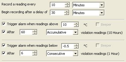 Alarm triggering and function. A visual alarm trigger is displayed if one or more of the configured alarm trigger conditions have been met.
