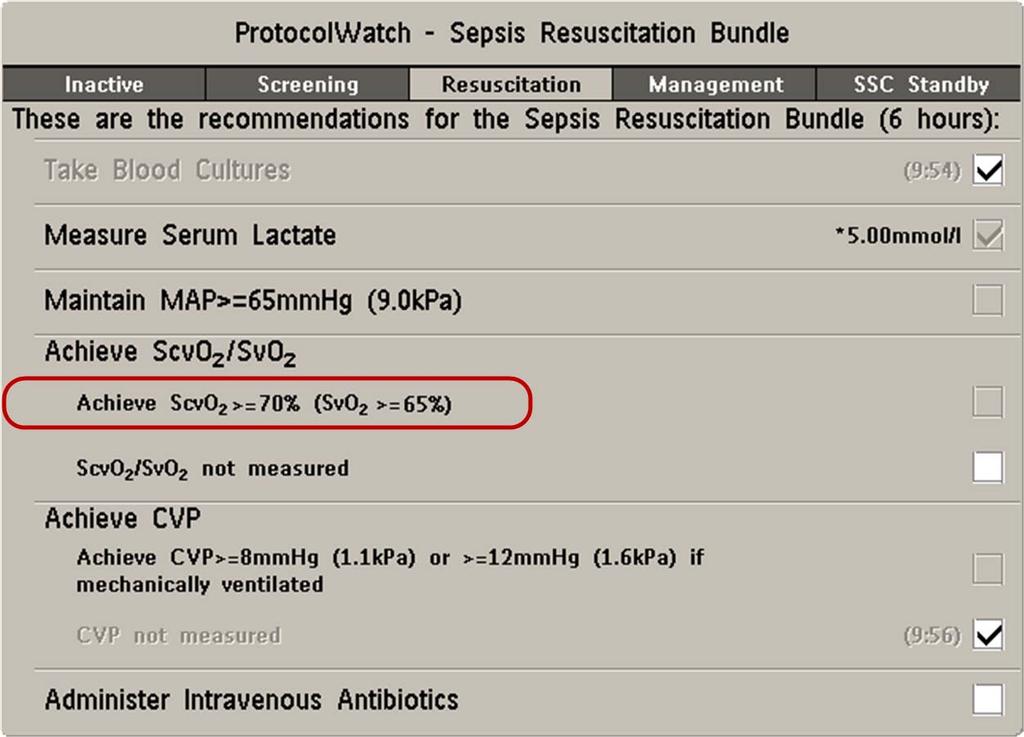 Addendum to the Instructions for Use 1 Addendum Updated Screen for the Sepsis Resuscitation Bundle Legend: Achieve ScvO 2 >=70% (SvO