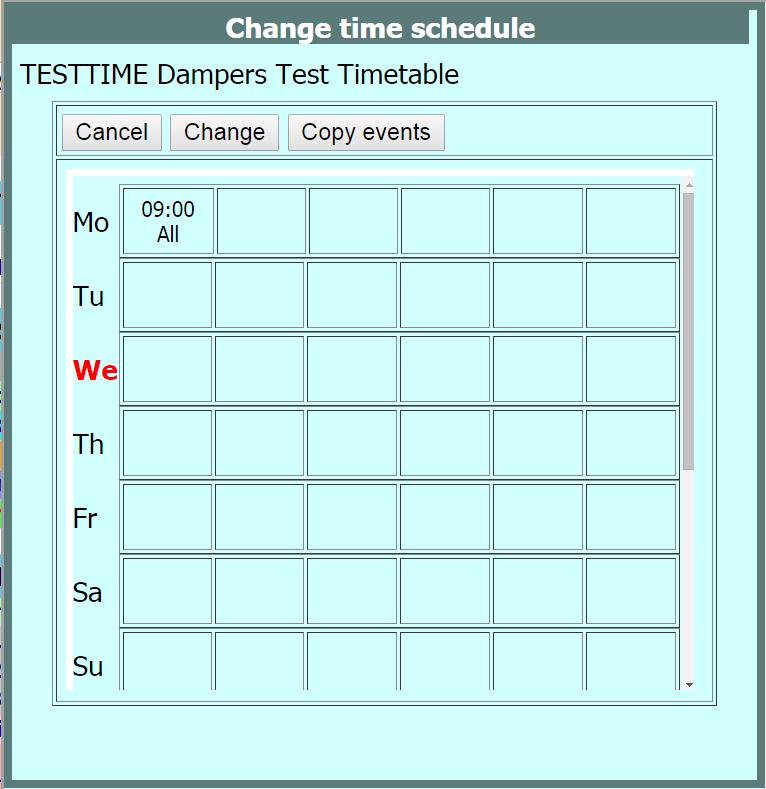 6.1 Test Timetable With timetable you may schedule your test(s) to start at specific time. Timetable is one week timetable with 6 events on each day.