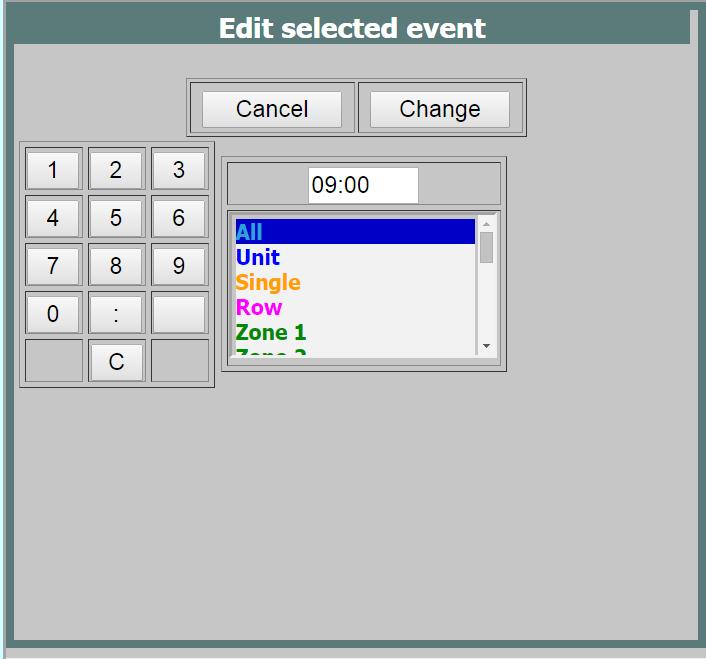 You can copy one day events to another by copy events button. Changing timetable: Change events by pressing the slot from table.