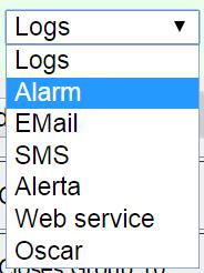 Alarms logs inspection: To access the alarm log select alarm selection from the drop down menu. This shows date, time and state when one of the alarms has occurred. See more in Alarm Log section. 7.