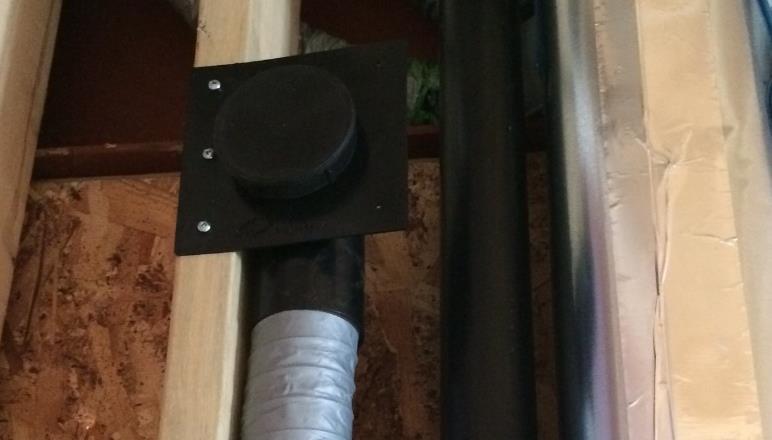 Please do not abuse the 2.5 flex duct as the helix will crush and unravel. Ensure that it is practicable to drill holes through the joists before proceeding.