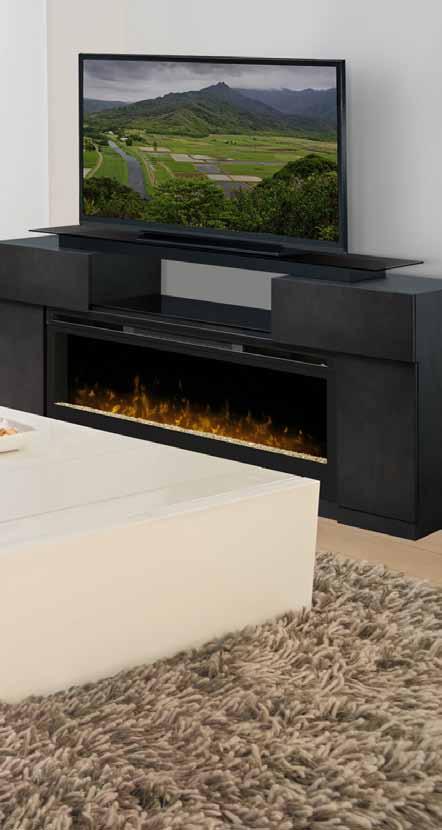 concord The Concord adds sophistication to any room with its modern, warm grey finish and strong, smoked glass bridge top that elevates the video display.
