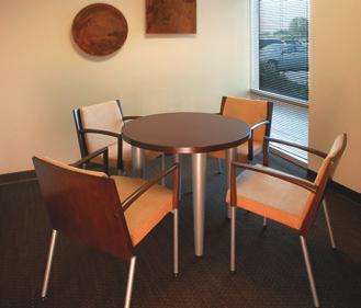 left: company info: NorthBay Healthcare Advantage, Fairfield, California; Toffee Cherry, Softened rim; shown with Definition desk and storage, Skye and Beo seating middle: