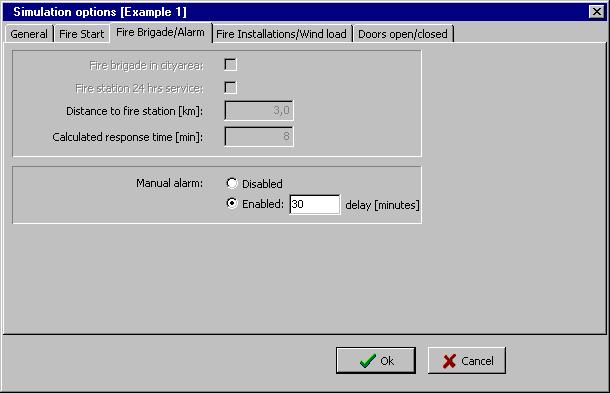 To turn manual alarm on and off: 1. In the Simulate fire window, click Settings to open the Simulation options dialog box. 2.