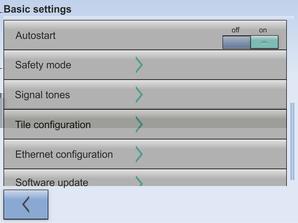 Commissioning Fig. 31: Autostart with current setting [On] 1. Open the home window. 2. Touch the Settings Basic settings Autostart tile.