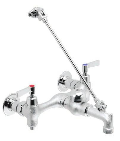 COMMANDER FAUCETS COMMANDER SERVICE SINK Polished or rough chrome finish Included top brace assembly 8-inch centers installation spout 3/4-inch hose thread and pail hook Vacuum breaker Cross handles