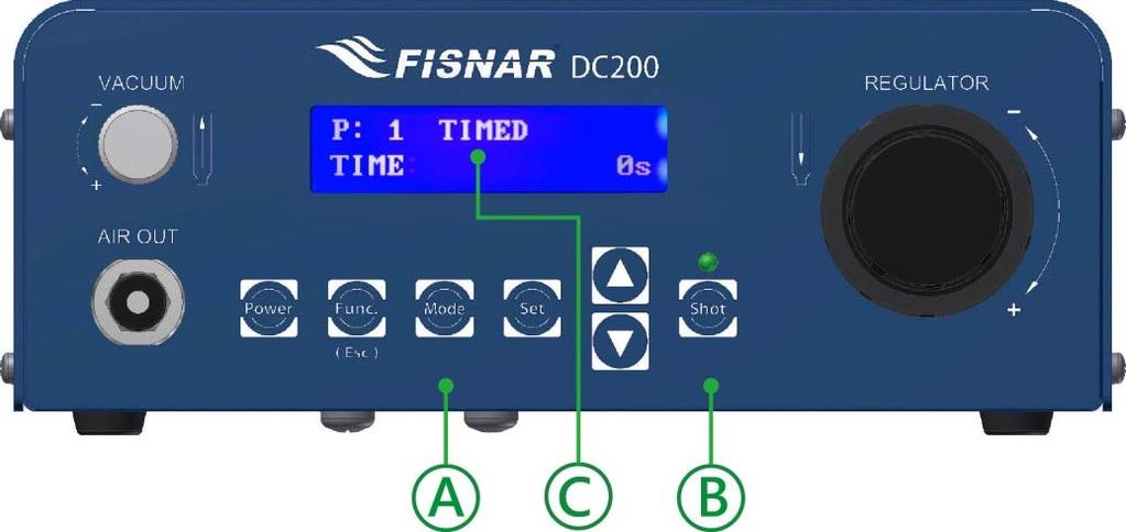 DISPENSE MODES FIG. 8: Dispense Modes TIMED MODE Use the key to switch to TIMED mode. TIMED mode allows the operator to dispense material at a fixed time interval.