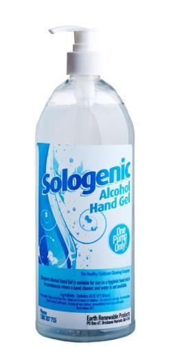 Sologenic lcohol Hand Gel - Pod arton: $83.45 Sanitises and disinfects hands quickly where there is no water. Effective: Passes TG test for killing microorganisms.