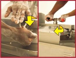 Close the Lid: Carefully close the lid. Push hard on cross arm to catch safety latch.