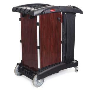 Housekeeping Cart Medium capacity can service 10-12 rooms 28% more compact when folded up Has locking cabinet doors on both sides of the cart Includes one heavy duty zipped compact fabric