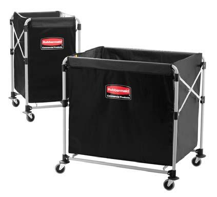 2 CLEANING EQUIPMENT LINEN TROLLEYS Triple Capacity Linen Cart Has up to 3 black fabric linen bags for efficient linen collection and sorting Each bag has a 128L capacity (Bags are sold separately)
