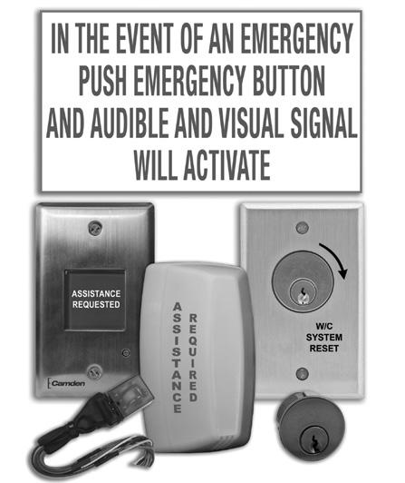 - CM-AF540SO PRESS FOR EMERGENCY ASSISTANCE MUSHROOM PUSH BUTTON AND LED ANNUNCIATOR WITH ADJUSTABLE SOUNDER (DOUBLE GANG), - LED DOME LIGHT WITH ADJUSTABLE SOUNDER, - CM-SE21A WHITE PANEL SIGN 6 X