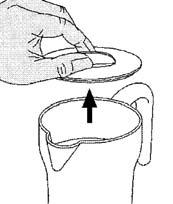 Usage 1. Plug in appliance. 2. Remove lid from milk pitcher. (A) 3. Place one of the frothing disks or the heating disk into the bottom of the milk pitcher.