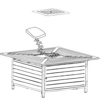 ASSEMBLY 5. Pour the Fire Glass (K) around the burner. Be careful not to obstruct pilot light housing. Place the Burner Cover (A) on the Burner when the fire pit is NOT in use.