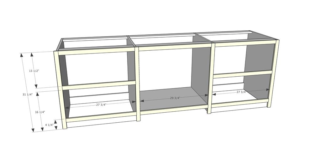 [37] Assemble the two drawer area face frames with 3/4" pocket holes and 1-1/4" pocket hole screws.
