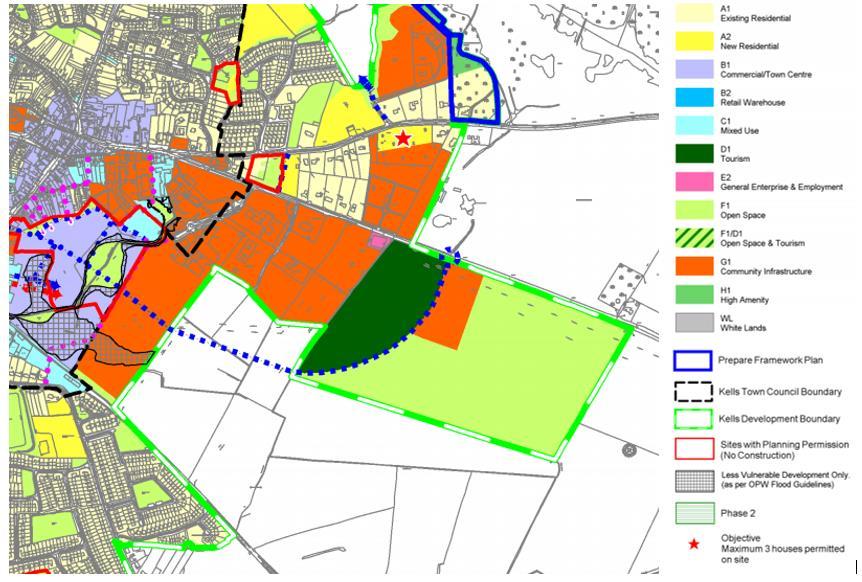 Kells Business Park Figure 6: Extract of the Kells Development Plan 2013-2019 Land Use Zoning Map identifying Kells Business Park The lands south-east of Kells, which are currently zoned D1