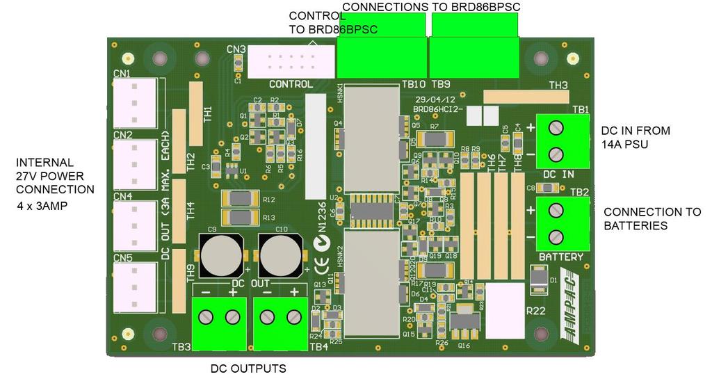 4.9 High Current Interface Board When the 14Amp power supply is used in the FACP the High Current Interface Board is required to provide protection for the boards, cards and other 27VDC distribution