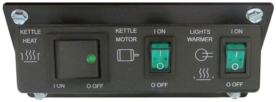 OPERATING INSTRUCTIONS Controls and Their Functions KETTLE HEAT SWITCH Two position, ON/OFF lighted rocker switch - supplies power to the heating elements in the popping kettle.