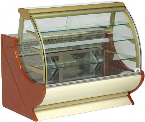 RENTAL EQUIPMENT TRADE SHOW & EVENTS L Symphony BAKERY Anodized finish Top hinged, curved front glass Glass ends Fixed glass shelves (3) Dual temperature zones Top two shelves are non refrigerated