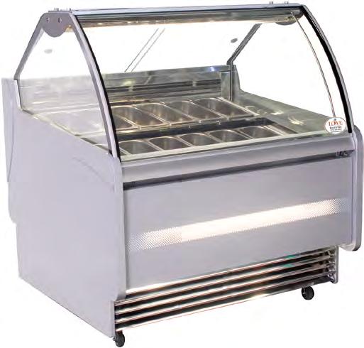 RENTAL EQUIPMENT TRADE SHOW & EVENTS G12 Gelato-Italian Ice Cream FROZEN Modern design high visibility Painted gray ABS end walls Stainless steel preparation counter Fully mobile Stainless steel bins
