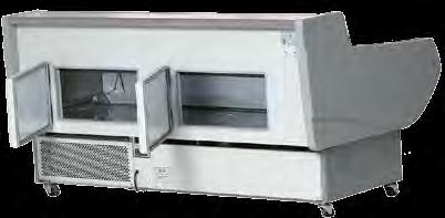 surfaces Forced air cooling Fully self contained unit Illuminated stainless steel display deck Rear access to display deck for server Refrigerated under-storage (accessed through rear