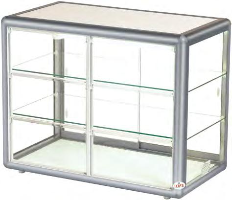 Counter Top Display Gold or silver anodized finish Easy to clean surfaces and lines Glass walls Multi