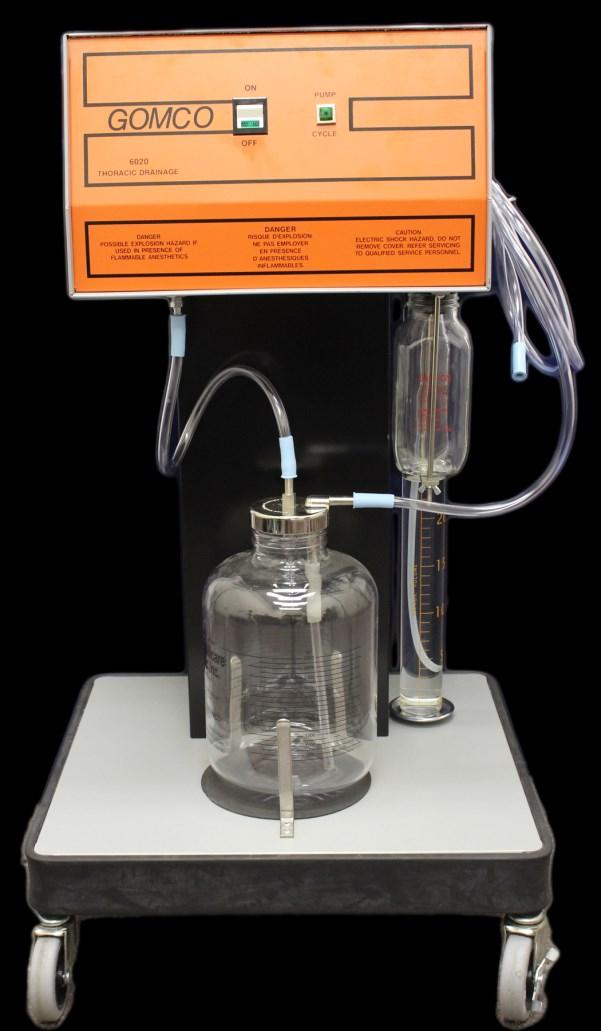 Stand-Mounted Model 6020 The Gomco 6020 is a mobile aspirator which is specialized for thoracic drainage for hospitals. It generates up to -25 cm H 2 O of vacuum pressure with a 2.