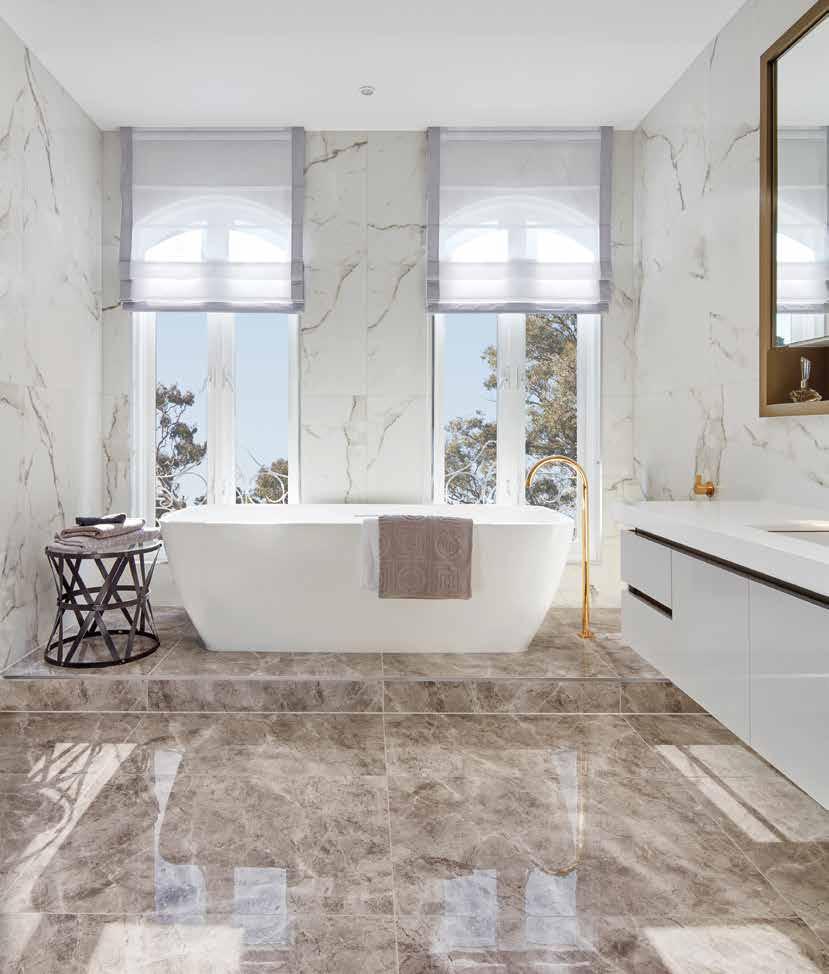 LA PYRENEE RESIDENCE BATHROOM, ENSUITE AND POWDER ROOM A hand-picked selection of luxury European-designed baths, basins and tapware, elegant benchtops and exquisite wall and floor tiles