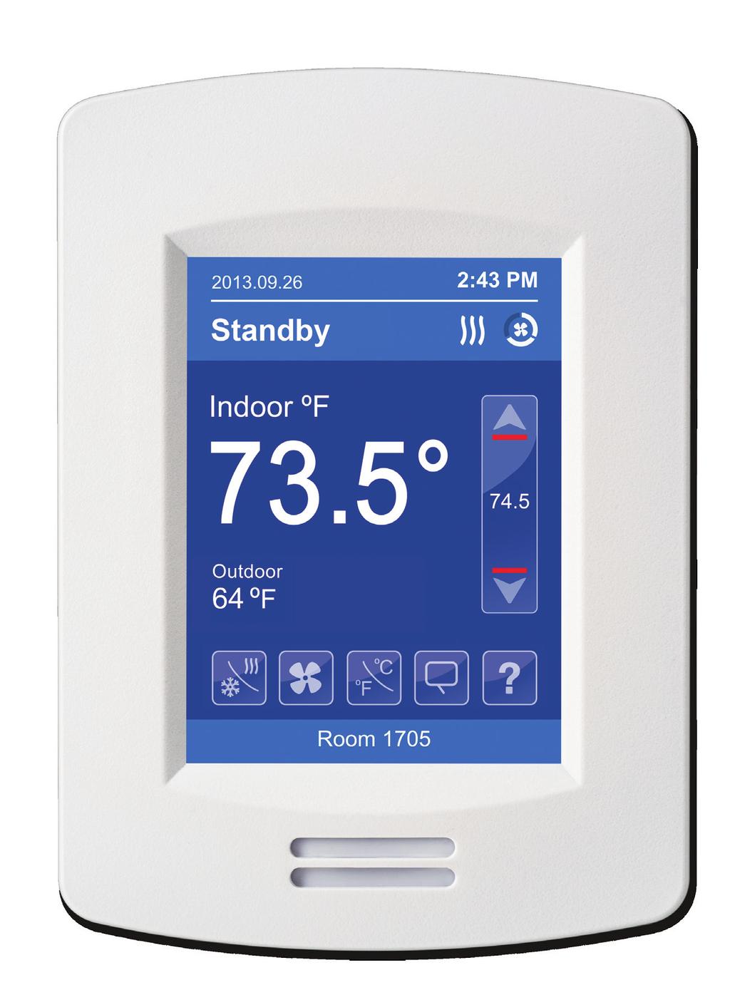 Installation Guide 11 HOME SREEN SPLAY Typical Hospitality User Interface Shown Date Occupancy Status Indoor Temperature Time System Status Fan Status Up Arrow Increase Temperature Setpoint Actual
