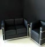leather, steel black, armchair sofa