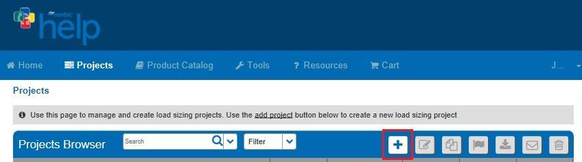 Create a New Project To create a new project, select the Add icon shown in Figure 2: Create a New Project to add a load sizing project.