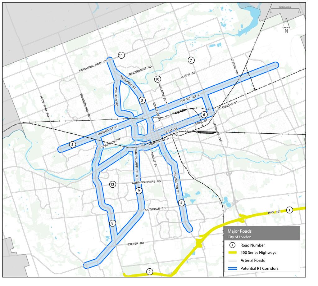 LONDON S RAPID TRANSIT INITIATIVE MASTER PLAN 2.0 Existing & Future Conditions Exhibit 2.9: Lanes and Average Annual Daily Traffic (AADT) for Major Roads 2.