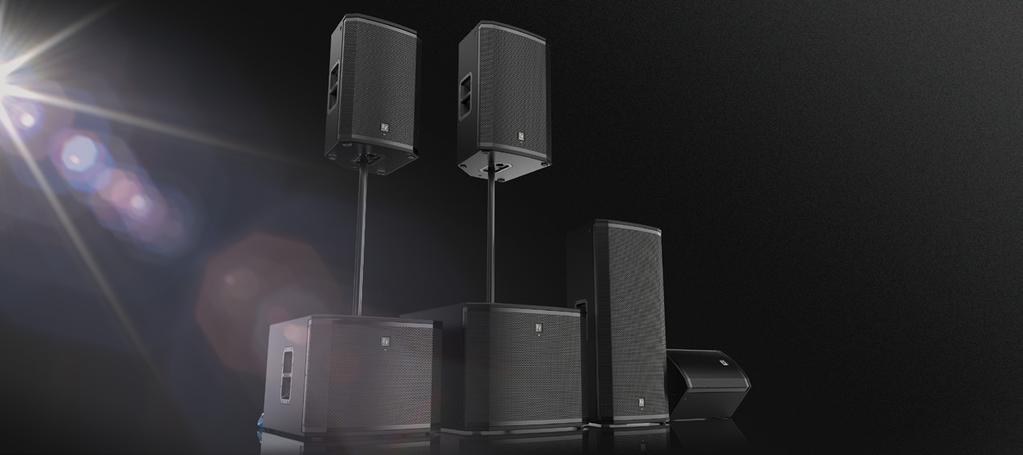 amplifiers with integrated DSP produce high SPLs utilizing high-sensitivity, low-distortion transducers (including DVX & SMX series woofers and precision DH3-B HF s).