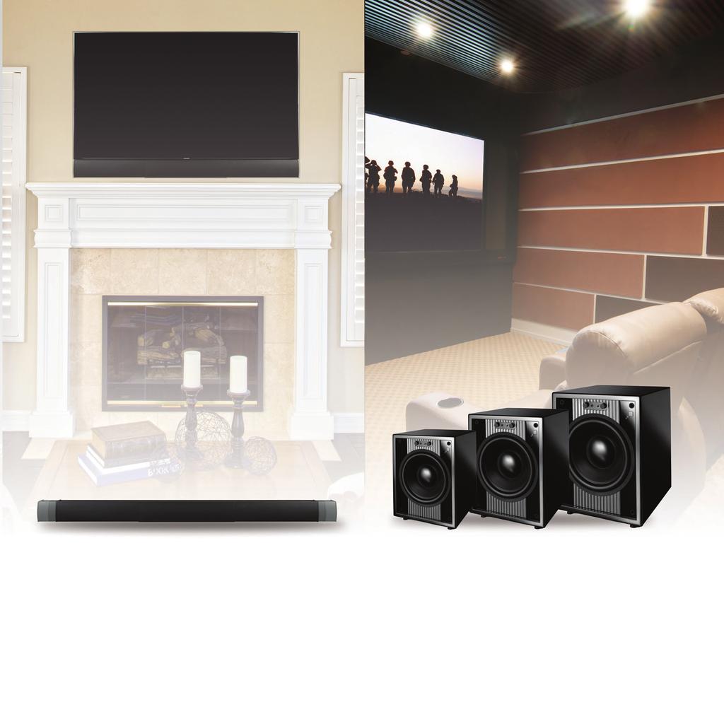 Adjustable-width Soundbar Cabinet Subwoofers Adjusts to complement various display widths 50-65 & 70-80. 3-way design for exceptional clarity and channel separation.