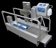 Expanded single-action, multi-phase washing and disinfection stations designed for frequent passage of employees with high boots.