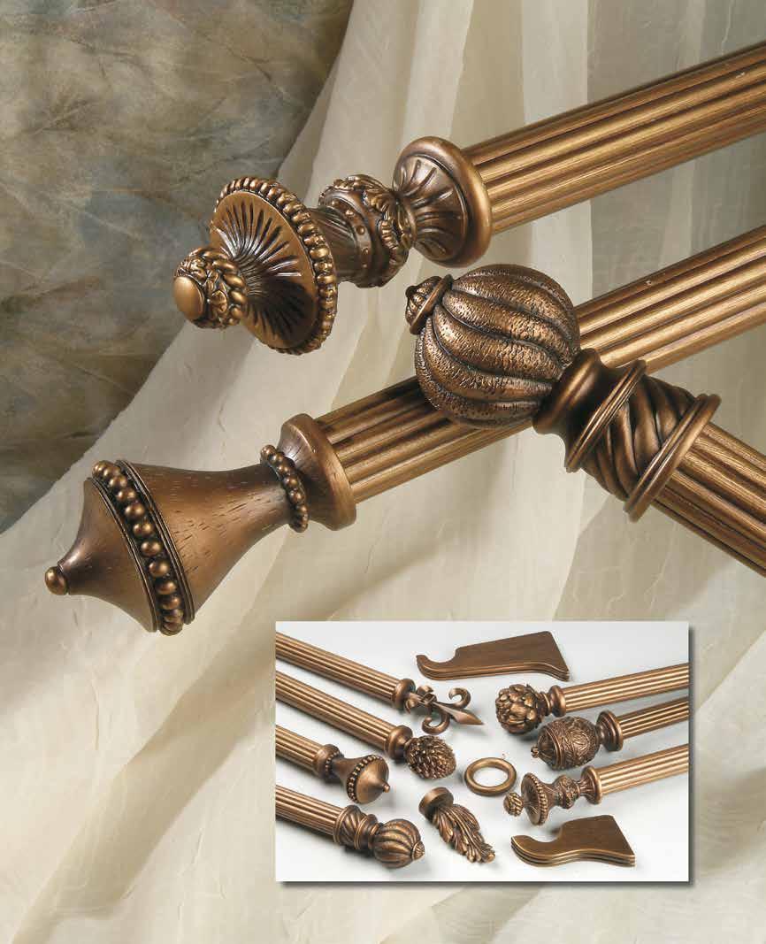 Fortunato 1-3/8 Wood Pole Collection Complete pole sets include finials, brackets, and a 1-3/8 diameter wood pole