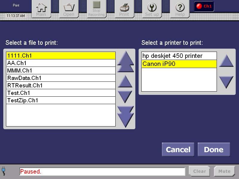 Operator s Manual Page 58 of 79 23. Printing Data There are two print options available from the console touch screen.