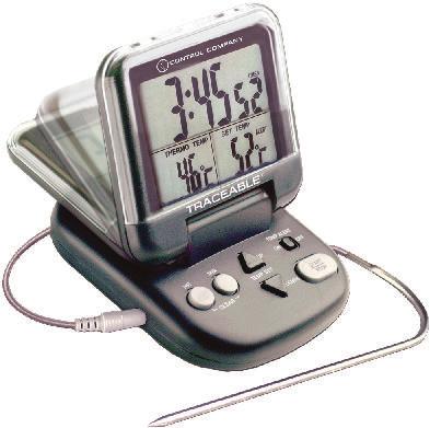 Large, 1½ x 2-inch LCD display may be read from 9 feet away. Two distinctive alarms signal time and temperature. Alarms for temperatures and time Temperature alarm may be set in 1 increments.