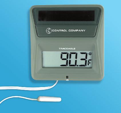 Traceable Solar-Powered Thermometer Thermometer is always-on and runs for years powered from light in lab or plant. Efficient and cost-saving solar panels make unit environmentally attractive.