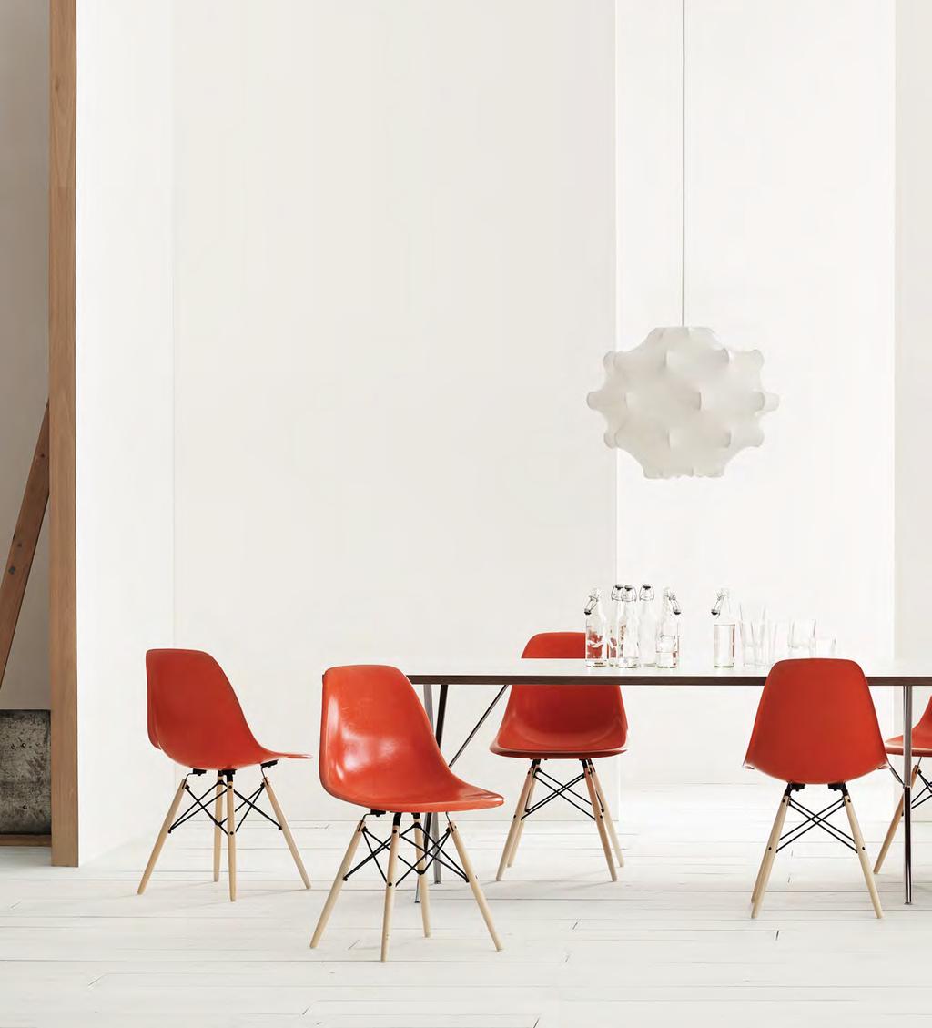 Eames Molded Fiberglass Side Chairs with Red Orange back/seat and