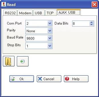 Choose tab AJAX USB : In the field "Com Port" choose the number of the PC communication